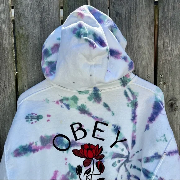 🎉HP🎉*Obey | Chaos & Dissent Tied Dye Hoodie in White Size M - Picture 8 of 10